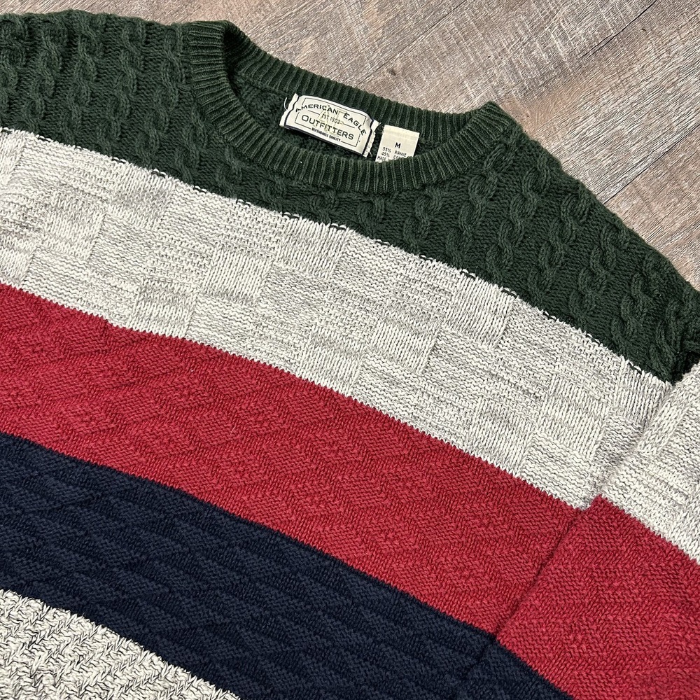 Vintage American Eagle Sweater Mens M Knit Striped Hong Kong 90s Colorblocked